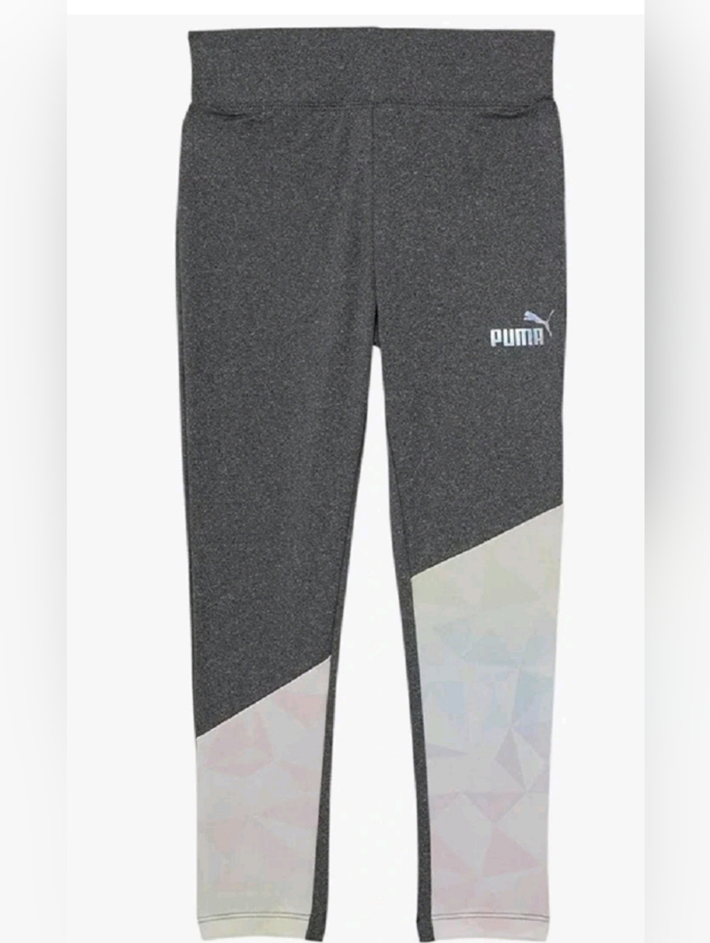 Puma Girls' Dark Gray Leggings with Iridescent Geometric Panels Size XL (14/16)